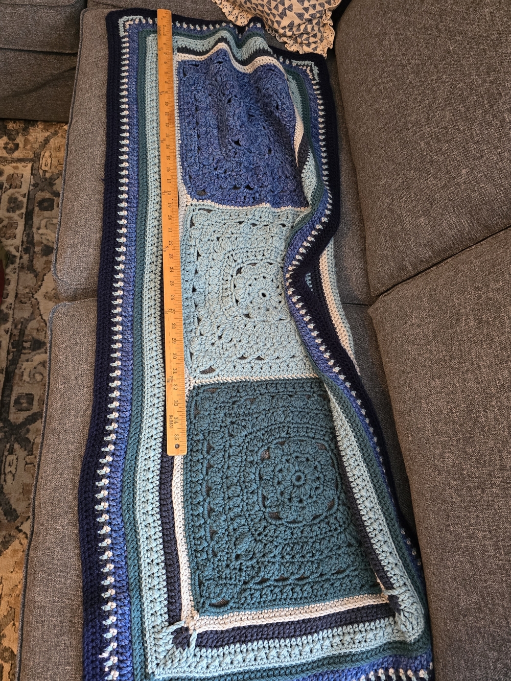 Handmade Crochet Throw Blanket in Blue Tones - Picture 4 of 13